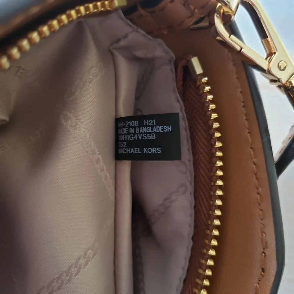 Michael Kors Signature Logo Avril Top Zip Satchel/Crossbody Handbag Small Brown